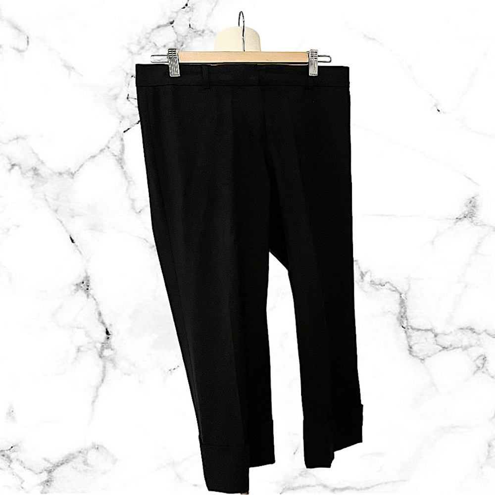 Theory Black Trousers Size 6 Suit Pants 3/4 Cut Summer Spring Folded Wool